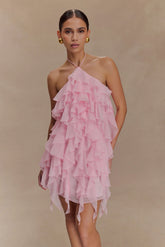 Marigold Ruffle Halter Mini Dress - Powder Pink