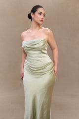 Jasmine Strapless Satin Maxi Dress - Sage
