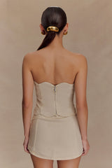 Oakley Strapless Scallop Denim Top - Stone Wash