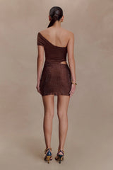 Paisley Slinky And Diamante Mini Dress - Chocolate