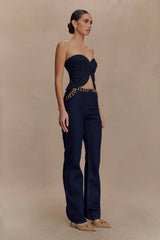 Meryl Lace Up Denim Jean - Indigo Blue