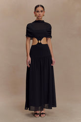 Georgina Chiffon Midi Dress - Black