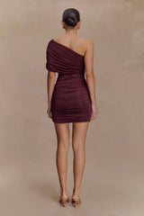 Dallas One Shoulder Mesh Mini Dress - Mahogany