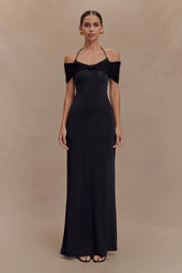 Bernadina Mesh And Slinky Halter Maxi Dress - Black