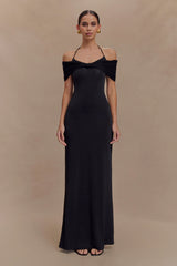 Bernadina Mesh And Slinky Halter Maxi Dress - Black