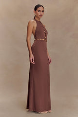 Albion Beaded Slinky Maxi Dress - Chocolate