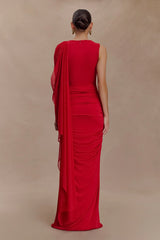 Amandine Ruched Slinky Maxi Dress - Ruby