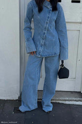 Jericho Asymmetrical Denim Shirt - Classic Blue