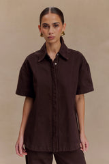 Maya Oversized Denim Shirt - Chocolate