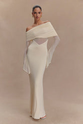 Kaitlin One Shoulder Slinky And Mesh Maxi Dress - Ivory
