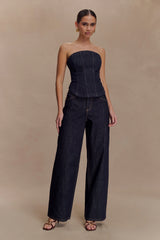 Monte Strapless Denim Corset - Washed Indigo Blue