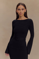 Justine Belted Knit Top - Black