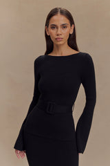 Justine Belted Knit Top - Black