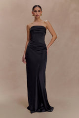 Jasmine Strapless Satin Maxi Dress - Black