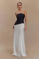 Serena Strapless Taffeta Maxi Dress - White/Black