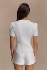 Anne Short Sleeve Satin Top - White