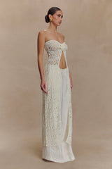 Aeline Strapless Crochet Knit Top - Ivory