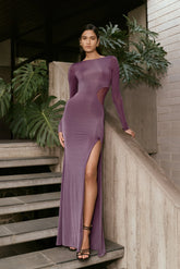 Megan Slinky And Mesh Maxi Dress - Purple