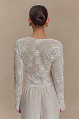 Omari Embroidery Long Sleeve Knit Top - Ivory