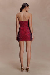 Zander Hand Beaded Strapless Mini Dress - Red Ombre