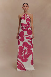 Katalina Chiffon Maxi Skirt - Red Deco Fleur Print