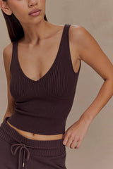 Natalya Ribbed Knit Cami Top - Dark Chocolate