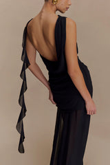Daria Draped Chiffon Maxi Dress - Black
