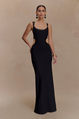 Angelique Beaded Crepe Maxi Dress - Black
