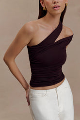 Anna One Shoulder Modal Top - Cacao Brown