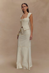 Loretta Cap Sleeve Denim Top - Ecru