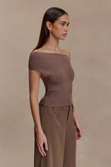 Carley Off Shoulder Knit Top - Cacao Brown