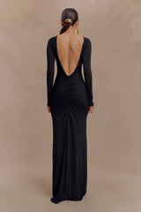 Louisa Long Sleeve Slinky Maxi Dress - Black