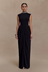 Elisa Diamante Neck Maxi Dress - Black