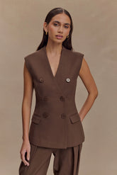 Penelope Suiting Sleeveless Blazer - Chocolate