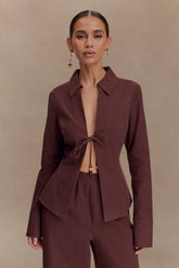 Annalee Cotton Beaded Tie Shirt - Dark Espresso