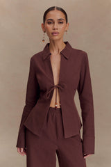 Annalee Cotton Beaded Tie Shirt - Dark Espresso