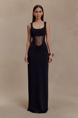 Marlon Crepe And Mesh Maxi Dress - Black
