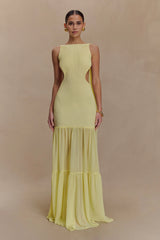 Haille Knit Chiffon Maxi Dress - Lemon