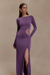 Megan Slinky And Mesh Maxi Dress - Purple
