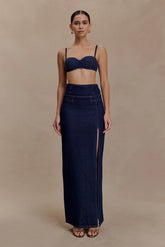 Maylena High Rise Denim Maxi Skirt - Indigo Blue