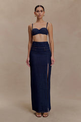 Maylena High Rise Denim Maxi Skirt - Indigo Blue
