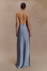 Bella Satin Halter Maxi Dress - Frosted Blue