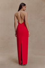 Elina Satin Necklace Maxi Dress - Red