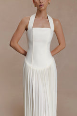 Stacie Pleated Halter Maxi Dress - Ivory