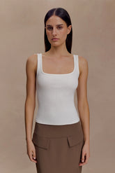 Aisling Ribbed Square Neck Sleeveless Top - Ivory