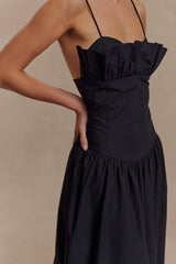 Janis Cotton Frill Maxi Dress - Black