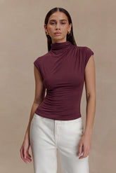 Freesia High Neck Sleeveless Top - Mahogany
