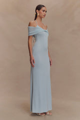 Bernadina Mesh And Slinky Halter Maxi Dress - Pale Blue