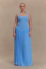 Stacie Pleated Halter Maxi Dress - Bright Blue
