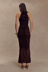 Matilda Ruched Mesh Maxi Skirt - Chocolate